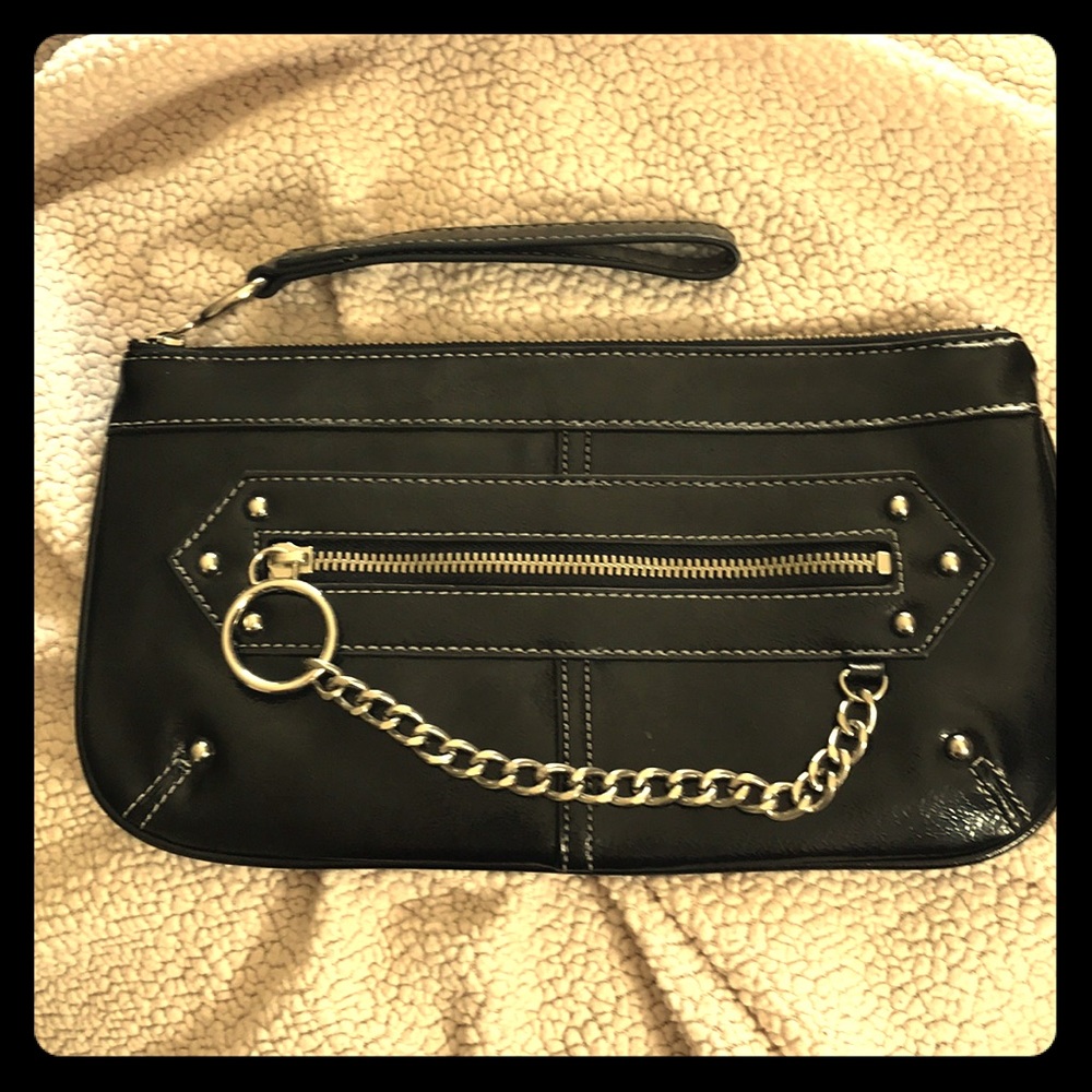 Beautiful patent faux leather clutch w/wrist strap